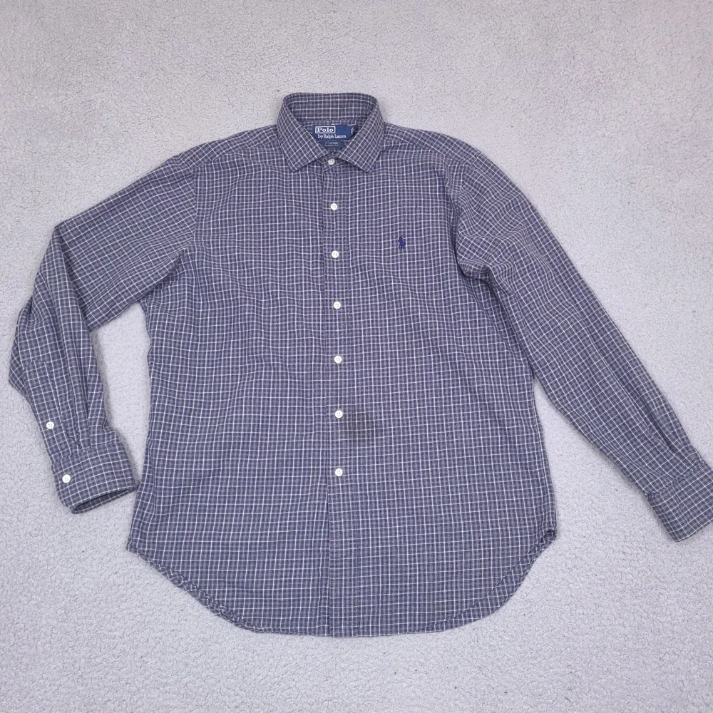 Vintage Polo Ralph Lauren Shirt‎ Mens Large Blue Plaid Stanton Classic Fit *Read